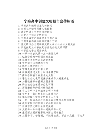 宁睢高中创建文明城市宣传标语