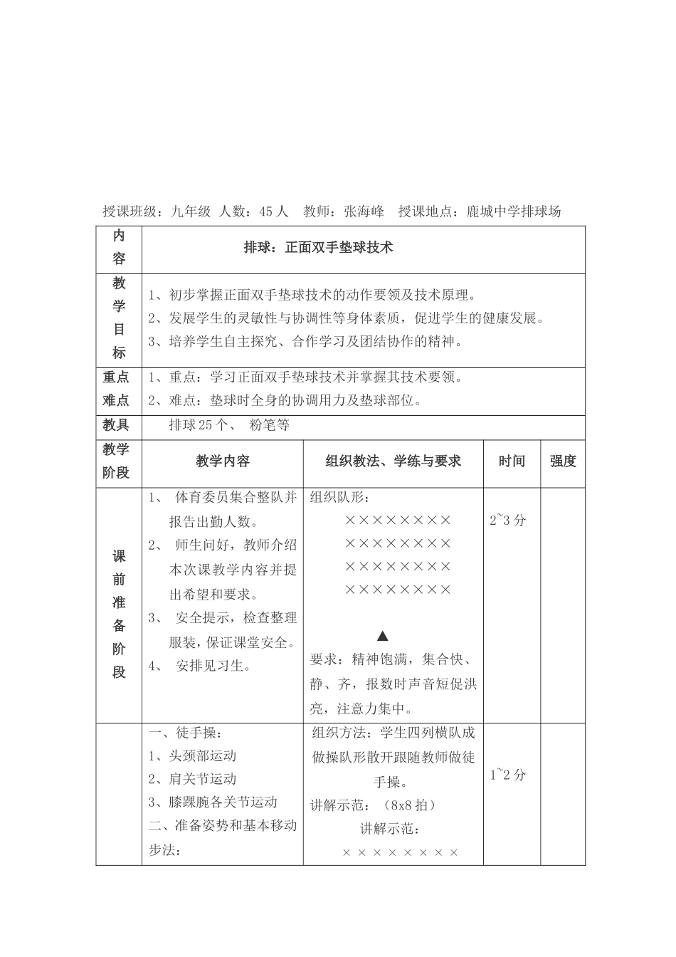 初中排球课教学设计_第3页