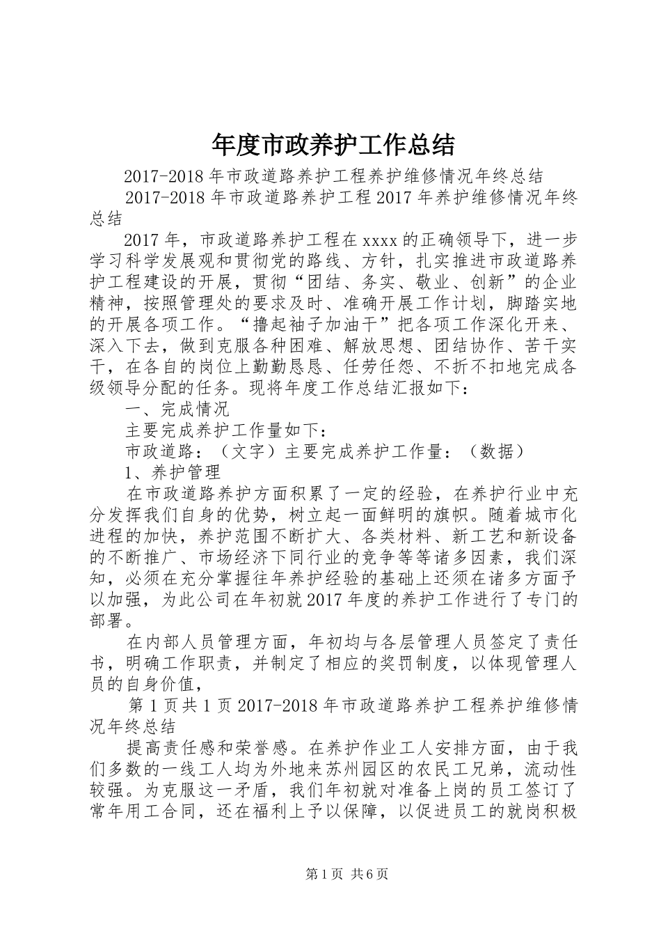 年度市政养护工作总结 _第1页