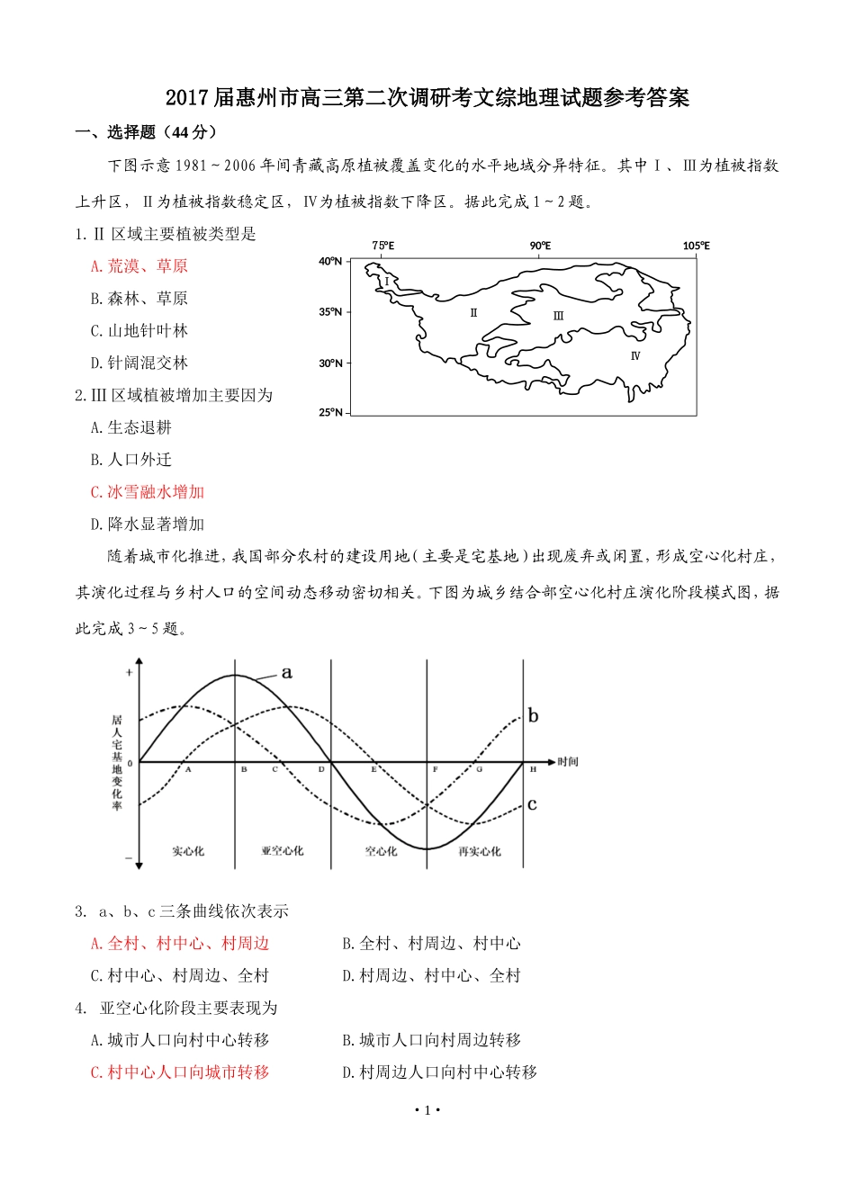 惠州市2017届高三第二次调研考试文科综合试题_第1页