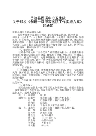 创建一级甲等医院达标实施方案
