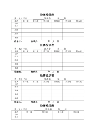 田径运动会各种记录表格-(1)