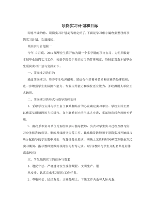 顶岗实习计划和目标