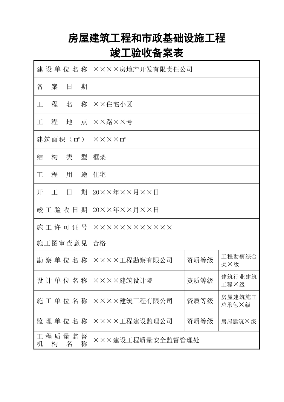 房屋建筑工程和市政基础设施工程竣工验收备案表范本_第2页