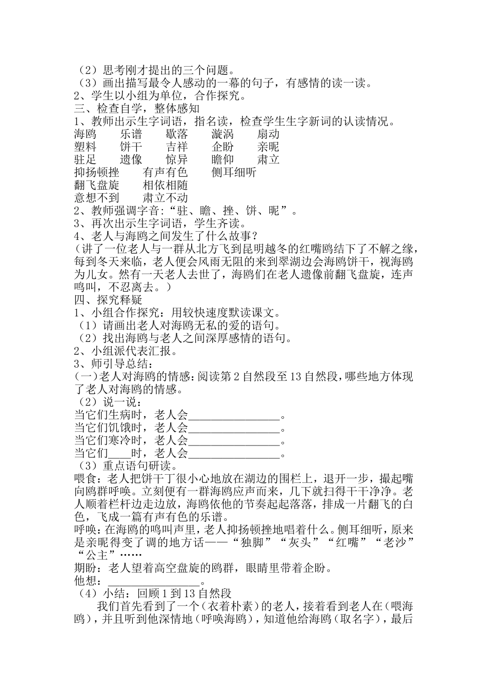 《老人与海鸥》第一课时教学设计_第2页