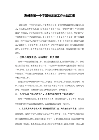 惠州市第一中学团校示范工作总结汇报