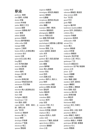 各种职业的英文名称