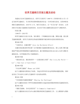 世界艾滋病日历届主题及活动