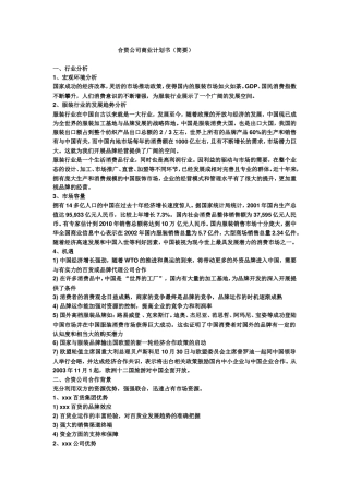 合资公司商业计划书