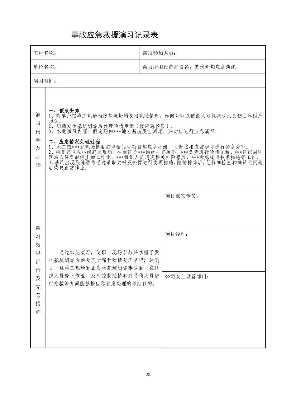 建筑工地事故应急救援演习记录表范本_第3页
