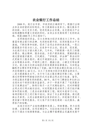 农业银行工作总结 