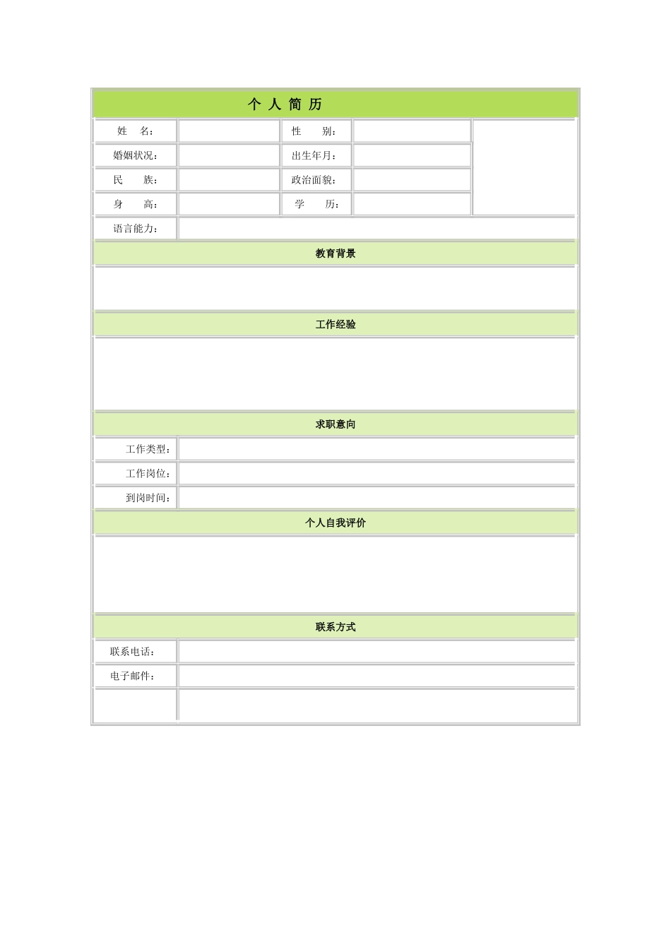 个人简历空白表格58种模板_第1页