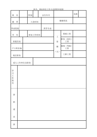 机关、事业单位工作人员辞职申请表
