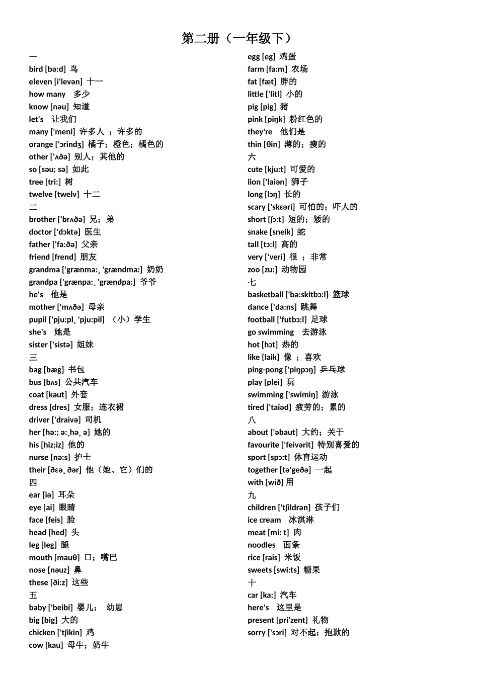 外研版小学英语单词表全(一年级起点)_第2页