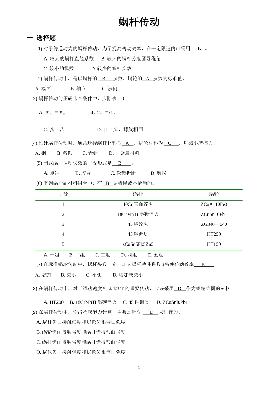 机械设计考研练习题-蜗杆传动_第1页