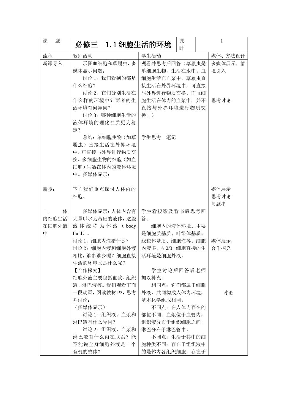 第一节细胞生活的环境教学设计_第2页