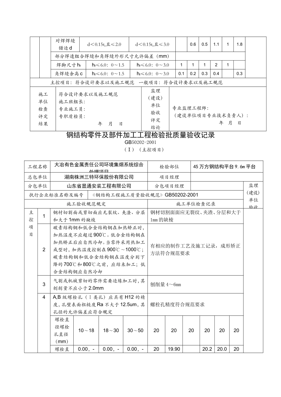 钢结构工程检验批质量验收记录表全套_第3页