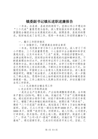 镇委副书记镇长述职述廉报告