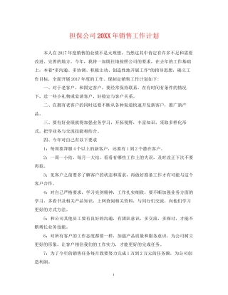 担保公司销售工作计划