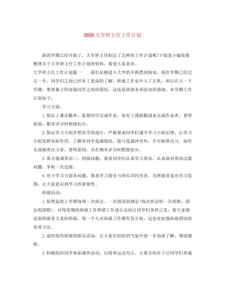 大学班主任工作计划