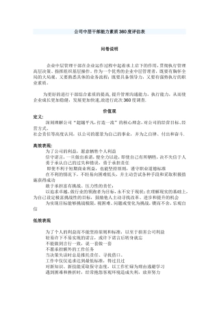 公司能力素质360度评估表(中层干部)