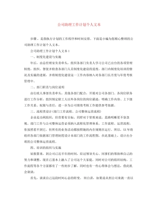 公司助理工作计划个人文本