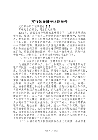 支行领导班子述职报告