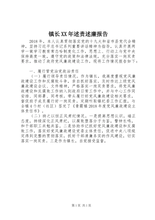 镇长XX年述责述廉报告