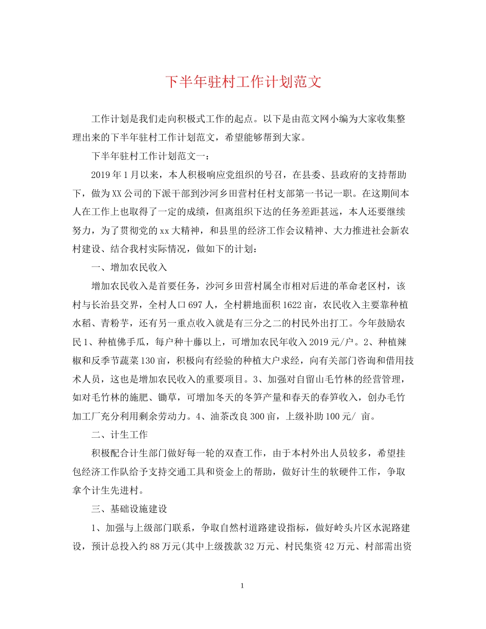 下半年驻村工作计划范文_第1页