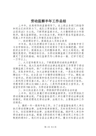 劳动监察半年工作总结 