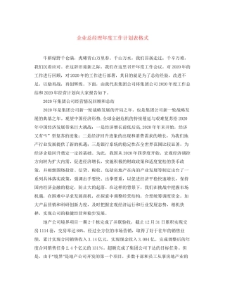 企业总经理年度工作计划表格式