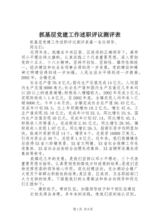 抓基层党建工作述职评议测评表