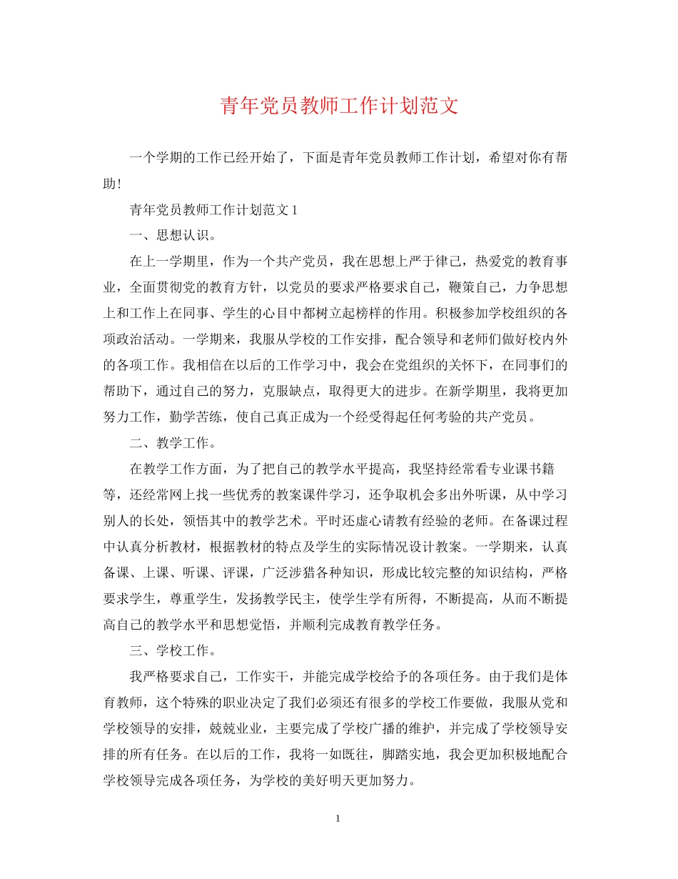 青年党员教师工作计划范文_第1页