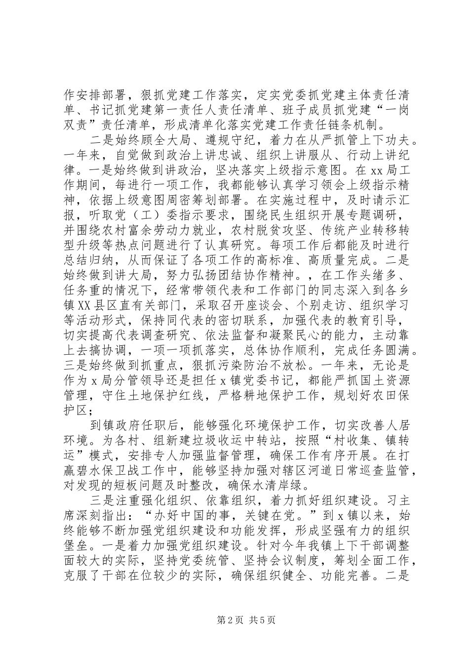 新任乡镇党委书记XX年度述职述廉报告_第2页