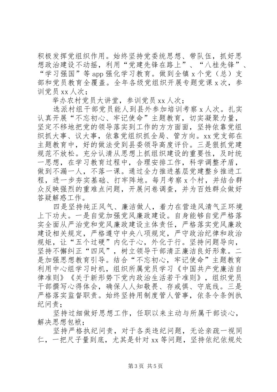 新任乡镇党委书记XX年度述职述廉报告_第3页