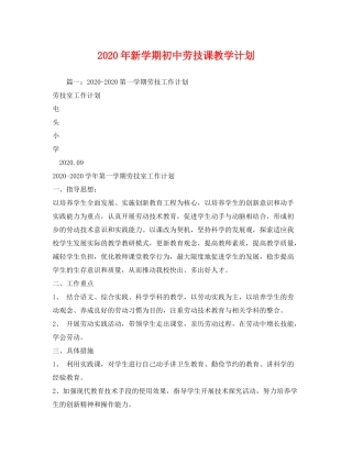 2020年新学期初中劳技课教学计划