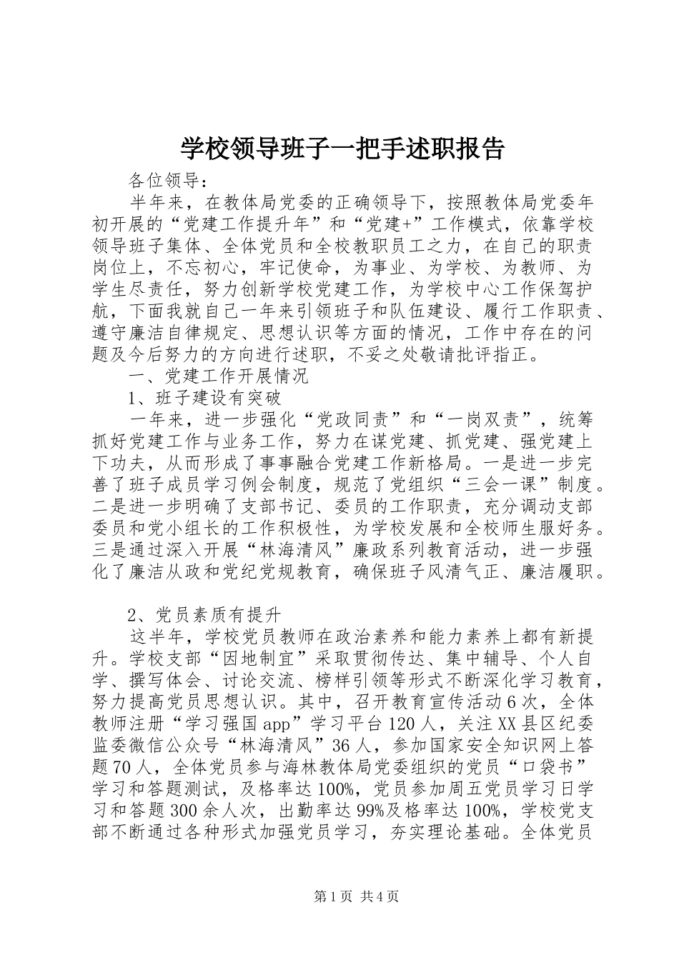 学校领导班子一把手述职报告_第1页