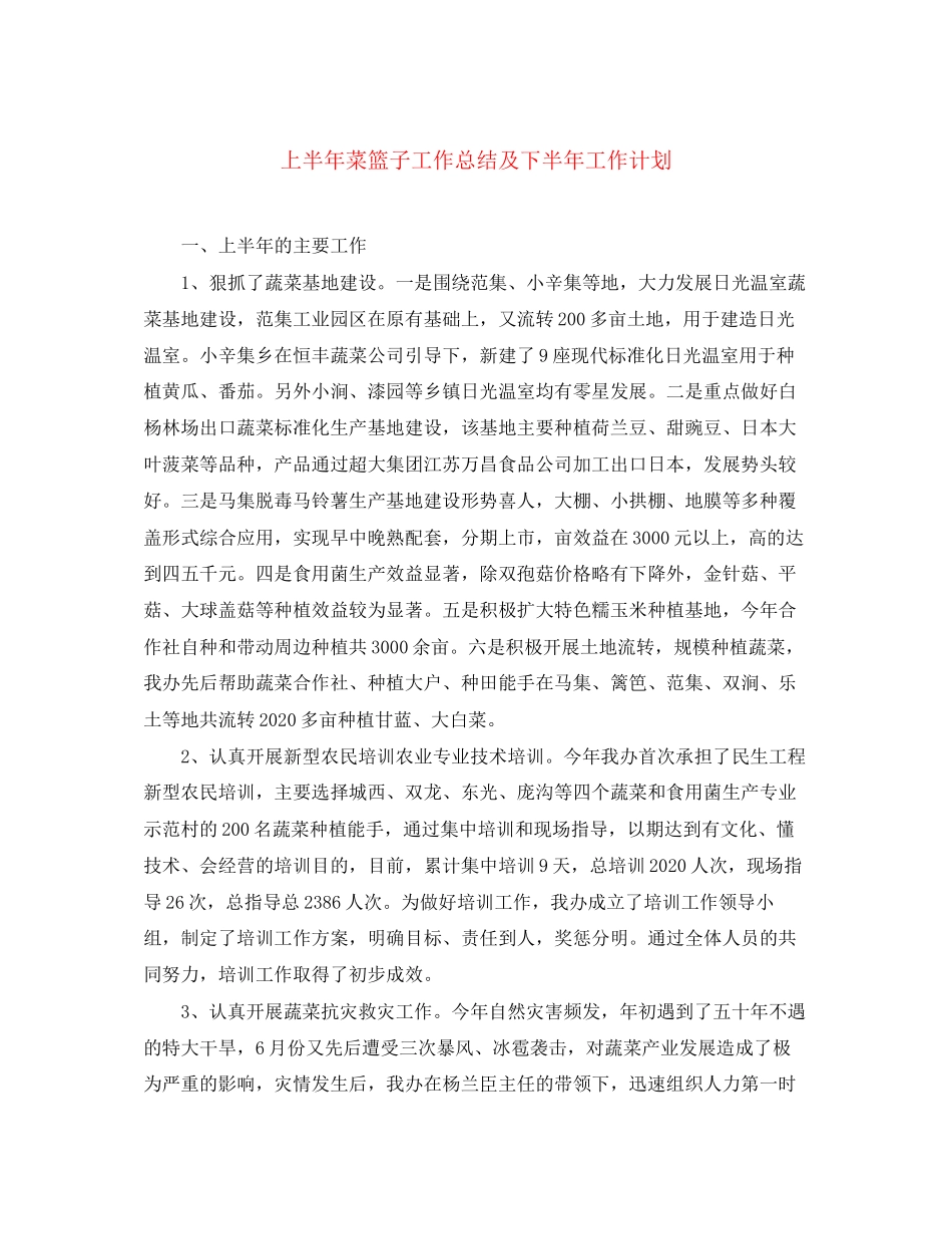 上半年菜篮子工作总结及下半年工作计划_第1页