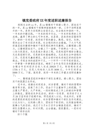 镇党委政府XX年度述职述廉报告