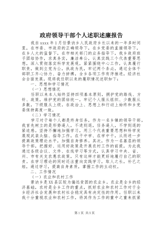 政府领导干部个人述职述廉报告