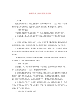 幼师个人工作计划大班范例