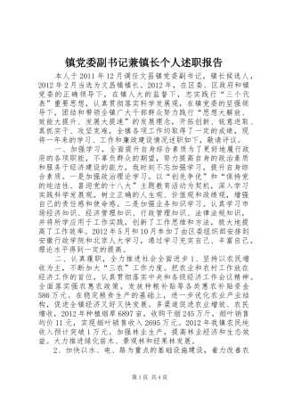 镇党委副书记兼镇长个人述职报告