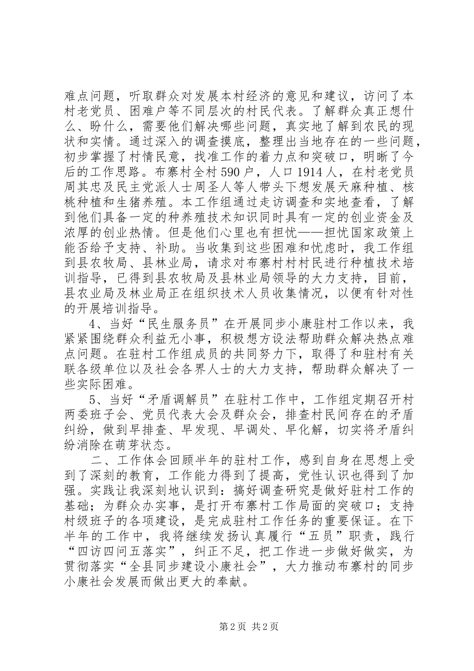 街道办事处驻村干部同步小康个人述职报告_第2页