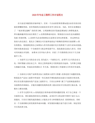 2020年专业工程师工作计划范文