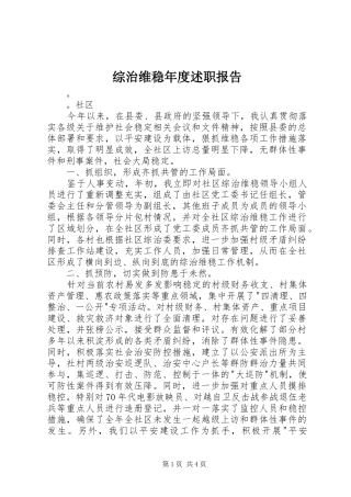 综治维稳年度述职报告