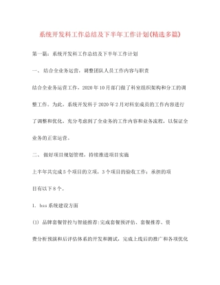 系统开发科工作总结及下半年工作计划精选多篇)