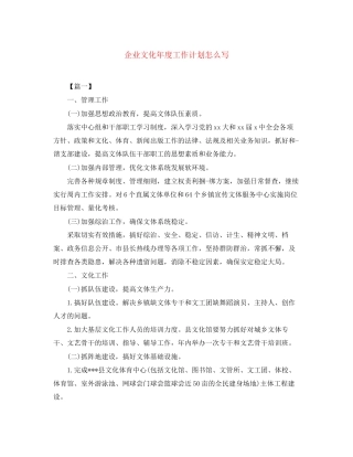 企业文化年度工作计划怎么写