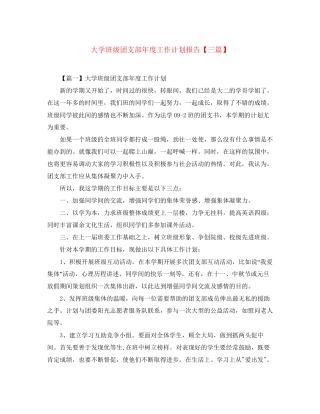 大学班级团支部年度工作计划报告【三篇】