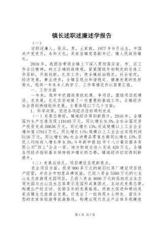 镇长述职述廉述学报告
