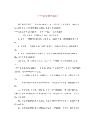小学生新学期学习计划